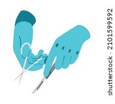 Surgeons hands in gloves holding scalpel and forceps 3d isometric vector illustration
