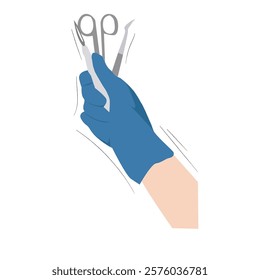 Surgeons hands in gloves holding scalpel and forceps.hand holding surgical instrument