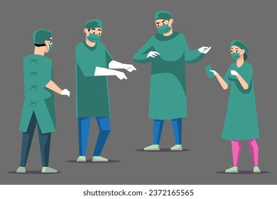 Surgeons in medical uniform. Set of doctors and nurse characters. Emergency or medical practitioners. Vector illustration.