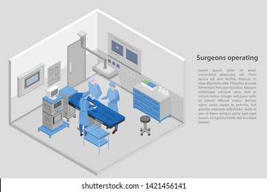 Surgeons operating concept banner. Isometric illustration of surgeons operating vector concept banner for web design