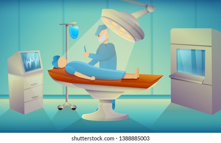 Surgeons operating room concept banner. Cartoon illustration of surgeons operating room vector concept banner for web design
