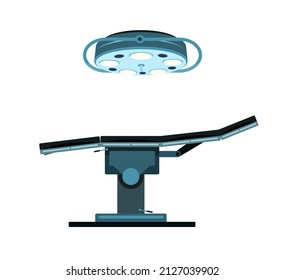Surgeons table. With lights on top. Medical operating equipment. Isolated on white background. Ambulance and hospital. Side view. Cartoon funny style illustration. Vector.