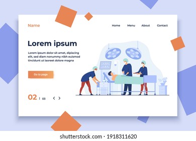 Surgeons team surrounding patient on operation table flat vector illustration. Cartoon medical workers preparing for surgery. Medicine and technology concept