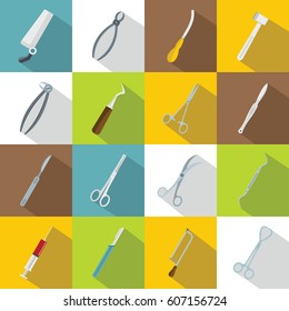 Surgeons tools icons set. Flat illustration of 16 surgeons tools vector icons for web