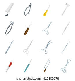 Surgeons tools icons set in flat style isolated vector illustration
