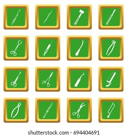 Surgeons tools icons set in green color isolated vector illustration for web and any design