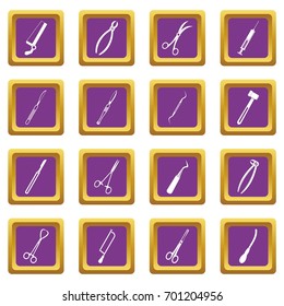 Surgeons tools icons set in purple color isolated vector illustration for web and any design