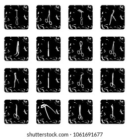Surgeons tools icons set vector grunge isolated on white background 