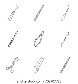 Surgery accessory icon set. Outline set of 9 surgery accessory vector icons for web isolated on white background