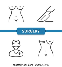 Surgery - Breast Cancer, Mastectomy Icons. Professional, pixel perfect icons. EPS 10 format.