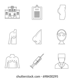 Surgery correction icon set. Outline style set of 9 surgery correction vector icons for web isolated on white background
