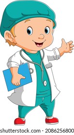 The surgery doctor is showing the direction of illustration