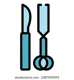 Vector de contorno de icono de equipo de cirugía. Belleza delgada. Color del cuerpo de grasa plano