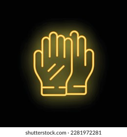 Vector de contorno de iconos de guantes de cirugía. Corazón cirujano. Color de neón paciente cardio aislado en negro