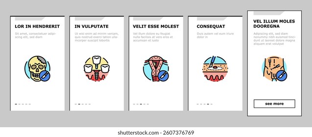 surgery health medical skin onboarding mobile vector beauty surgical, disease treatment, pharmacy breast, face cosmetic, surgeon, stroke surgery health medical skin illustrations
