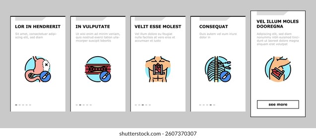 surgery hospital health onboarding mobile vector surgical room, technology plastic, medical patient, emergency medicine, face nose surgery hospital health illustrations