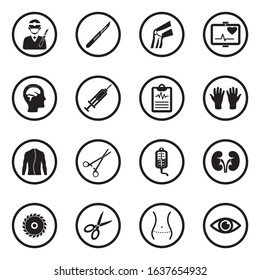 Surgery Icons. Black Flat Design In Circle. Vector Illustration.