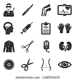 Surgery Icons. Black Scribble Design. Vector Illustration.