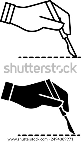 Surgery Icons. Black And White Vector Icons. Hand With Scalpel Making An Incision. Surgeon's Hand, Operation. Health And Medicine Concept