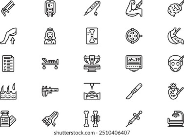 La colección de iconos de cirugía es una Ilustración vectorial con trazo editable.