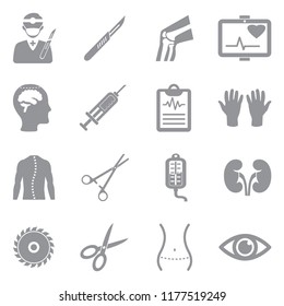 Surgery Icons. Gray Flat Design. Vector Illustration. 