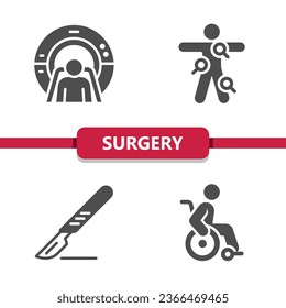 Surgery Icons. MRI, CT Scan, Checkup, Scalpel, Wheelchair Vector Icon