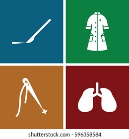 surgery icons set. Set of 4 surgery filled icons such as scalpel, lungs, nurse gown