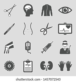 Surgery Icons. Sticker Design. Vector Illustration.