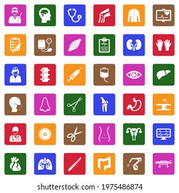 Surgery Icons. White Flat Collection In Square. Vector Illustration.