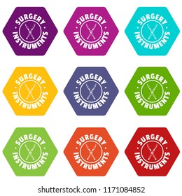 Surgery instrument icons 9 set coloful isolated on white for web