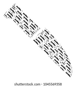 Surgery Knife collage constructed in the figure of surgery knife pictograms. Vector iconized composition created with simple elements.