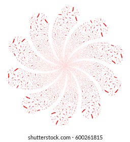 Surgery Knife fireworks swirl flower with ten petals. Vector illustration style is flat red scattered symbols. Object whirlpool constructed from random symbols.