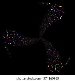 Surgery Knife fireworks swirl rotation. Vector illustration style is flat bright multicolored iconic symbols on a black background. Object whirl organized from random pictographs.