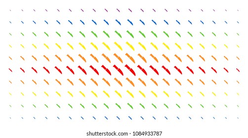 Surgery knife icon rainbow colored halftone pattern. Vector surgery knife symbols are arranged into halftone matrix with vertical spectrum gradient. Constructed for backgrounds, covers,