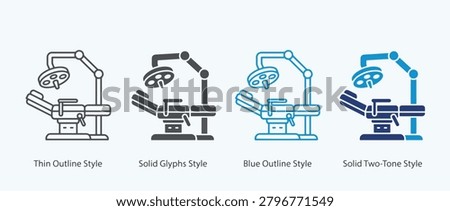 Surgery light icon set. operating room lamp above medical table. healthcare and surgical equipment concept. vector illustration. new