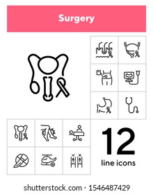Surgery line icon set. Set of line icons on white background. Healthcare concept. Stomach, gemma, liver. Vector illustration can be used for topics like medicine, health, treatment