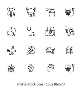 Surgery line icon set. Set of line icons on white background. Healthcare concept. Stomach, gemma, liver. Vector illustration can be used for topics like medicine, health, treatment