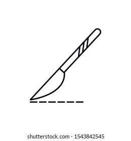Surgery line icon. Surgical tool, scalpel, dotted line. Medical help concept. Can be used for topics like disease, hospital, emergency