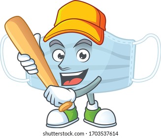 Surgery mask cartoon design concept of hold baseball stick