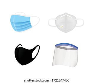 Surgery mask and face shield set. vector illustration