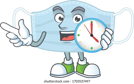 Surgery mask mascot design concept holding a circle clock