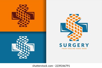 Surgery Medical Logo Design. Abstract Initial Letter S with Square Shape and Medical Cross Combination Concept.