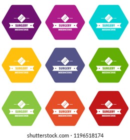 Surgery medicine icons 9 set coloful isolated on white for web