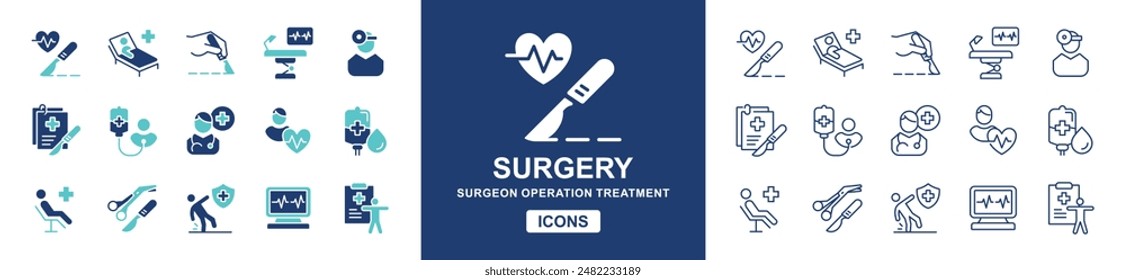 Chirurgie Operation Icon Vektorgrafik Set Gesundheit Krankheit Behandlung Chirurgie Tool Signs Krankenhaus Notfall Chirurg Illustration für Web und App