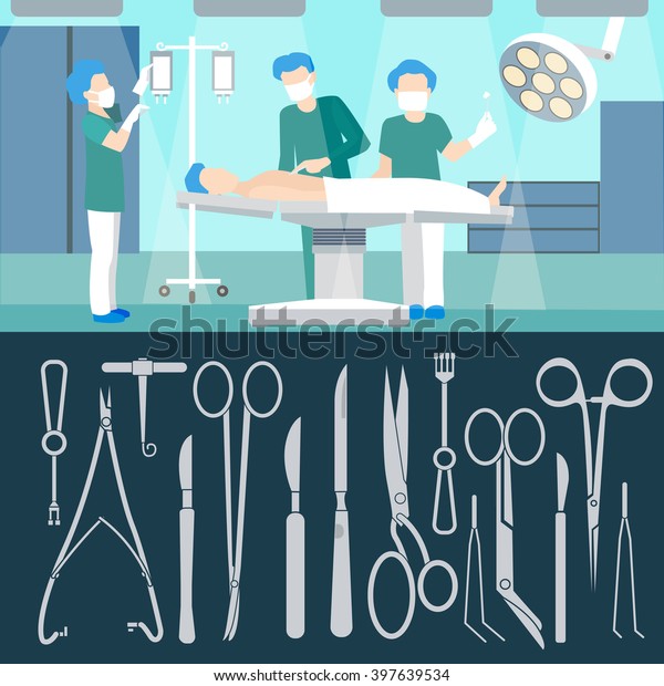 手術 医療スタッフ 病院室の手術 保険 道具 外科用器具 ベクターイラスト のベクター画像素材 ロイヤリティフリー