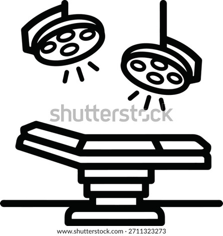 Surgery Operation Room Light Icon Vector. Vector icon of a surgery operation table and lights, symbolizing surgical procedures and hospital operating rooms.
