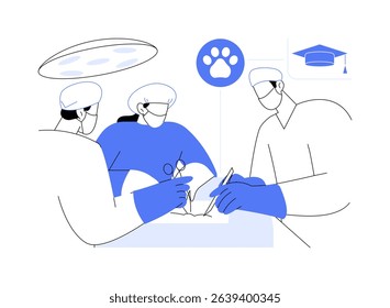 Surgery practice isolated cartoon vector illustrations. Group of young student veterinarians have an operation on a pet, doctoral degree, veterinary medicine, animals treatment vector cartoon.