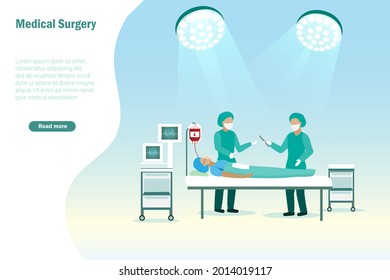 Surgery process. Doctor team operating patient in surgical room. Medical and health care concept.