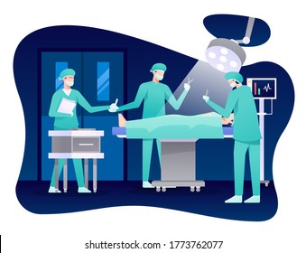 Surgery Process Illustration, Doctor doing Surgery with Nurse help. This illustration can be use for website, landing page, web, app, and banner.