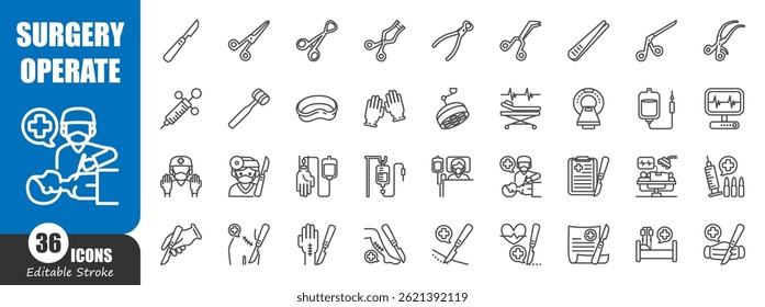 Surgery and surgical operation . Medical outline icon . Editable stroke . Vector .